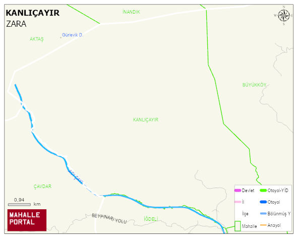 KANLIÇAYIR Köyü Haritası | Yükselti ve Doğa Özellikleri