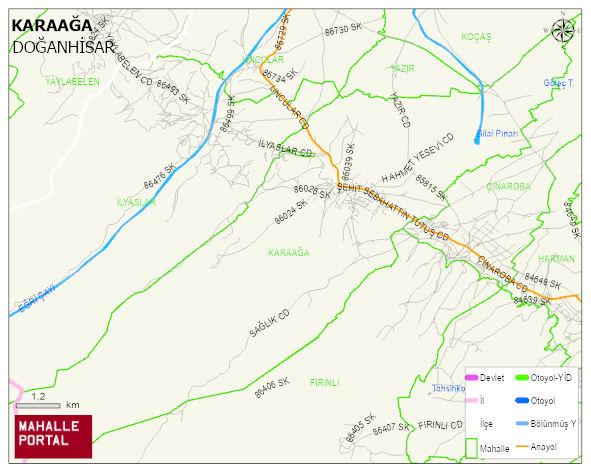 KARAAĞA Mahallesi Haritası | Yükselti ve Doğa Özellikleri