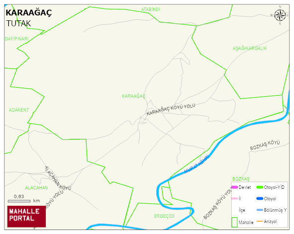 KARAAĞAÇ Köyü Haritası | Sayısal Bölge Görünümü
