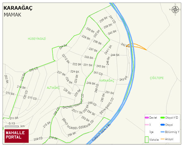 KARAAĞAÇ Mahallesi Haritası | Yükselti ve Doğa Özellikleri