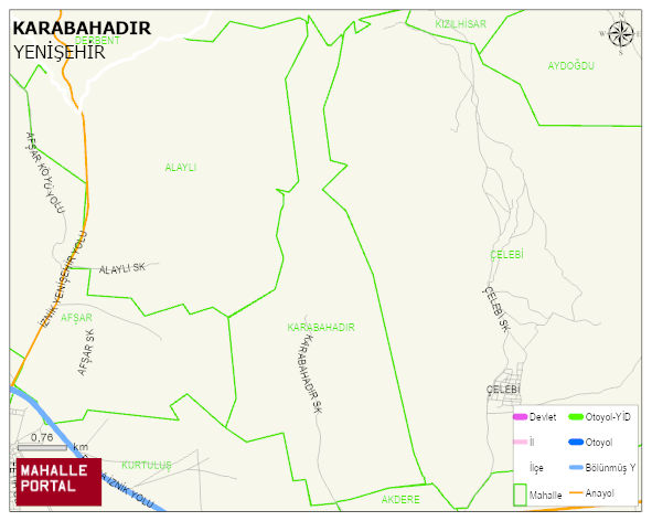 KARABAHADIR Mahallesi Haritası | Mahalle ve Köy Sınırı