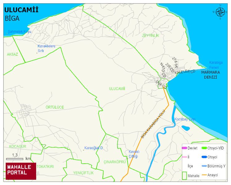 KARABİGA BELDESİ ULUCAMİİ Mahallesi Haritası | Mahalle ve Köy Sınırı