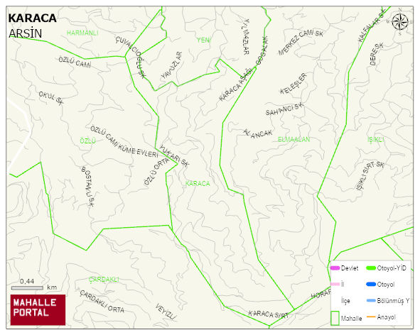 KARACA Mahallesi Haritası | Yükselti ve Doğa Özellikleri