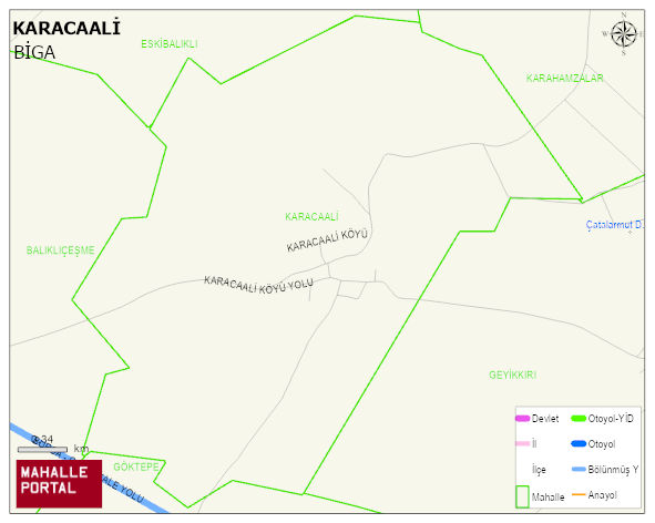KARACAALİ Köyü Haritası | Yükselti ve Doğa Özellikleri