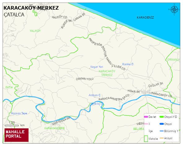 KARACAKÖY MERKEZ Mahallesi Haritası | Yükselti ve Doğa Özellikleri
