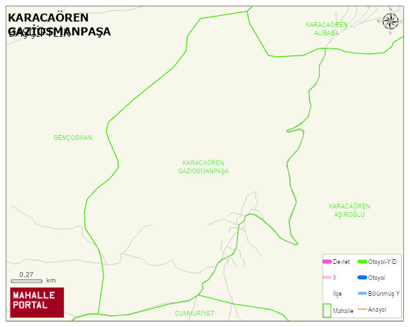 KARACAÖREN GAZİOSMANPAŞA Mahallesi Haritası | İnteraktif Köy ve Mahalle Sınırları