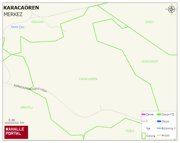 KARACAÖREN Köyü Haritası | Mahalle ve Köy Sınırı