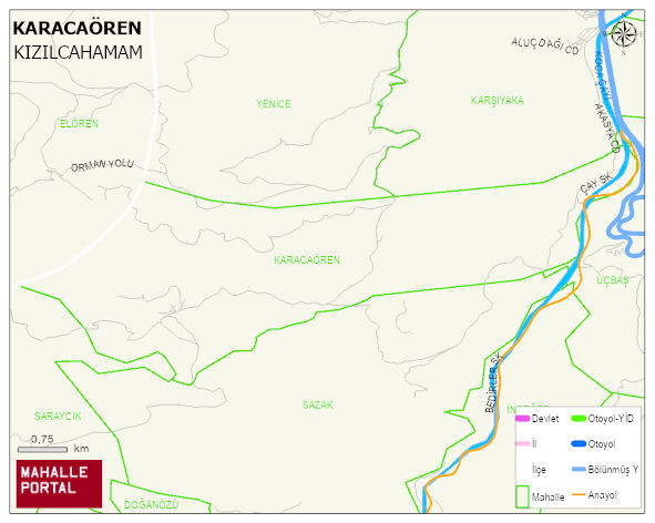 KARACAÖREN Mahallesi Haritası | Yükselti ve Doğa Özellikleri