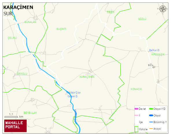 KARAÇİMEN Mahallesi Haritası | Yükselti ve Doğa Özellikleri