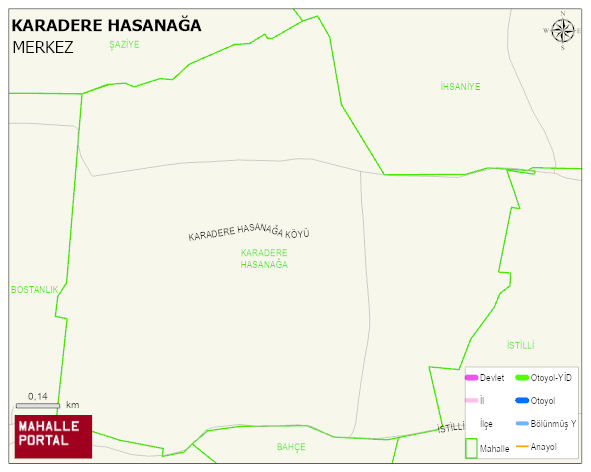 KARADERE HASANAĞA Köyü Haritası | Mahalle ve Köy Sınırı