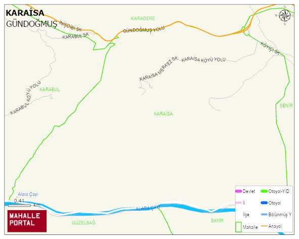 KARAİSA Mahallesi Haritası | Dağlar, Ovalar ve Akarsu Bilgileri