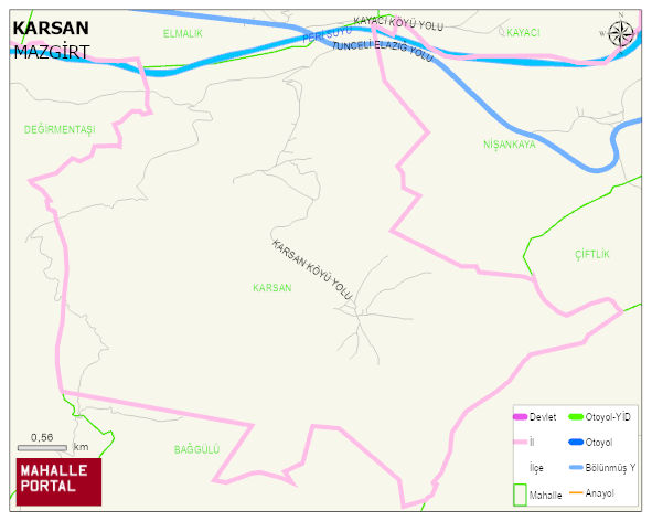 KARSAN Köyü Haritası | Yükselti ve Doğa Özellikleri