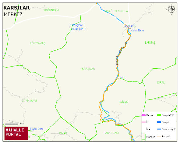 KARŞILAR Köyü Haritası | Dağlar, Ovalar ve Akarsu Bilgileri