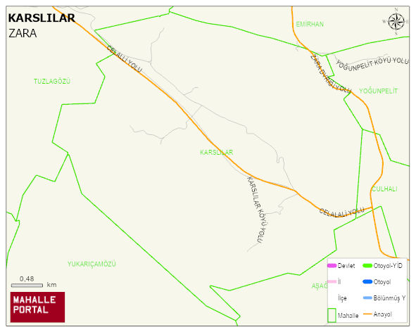 KARSLILAR Köyü Haritası | Dağlar, Ovalar ve Akarsu Bilgileri
