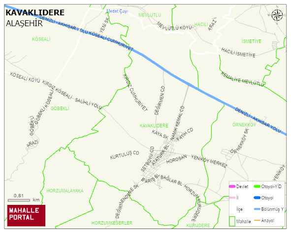 KAVAKLIDERE Mahallesi Haritası | Detaylı Köy ve Mahalle Görünümü