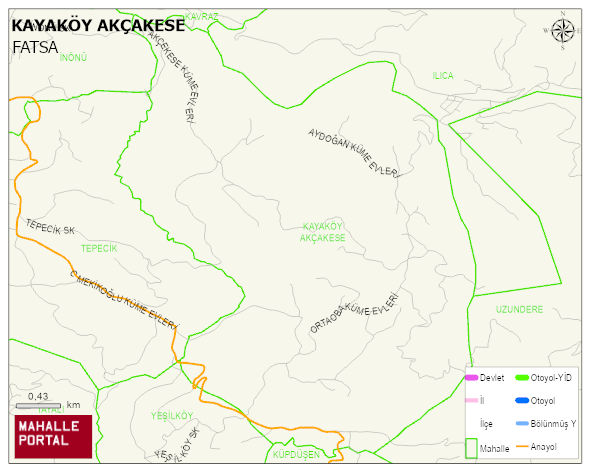 KAYAKÖY AKÇAKESE Mahallesi Haritası | İnteraktif Köy ve Mahalle Sınırları