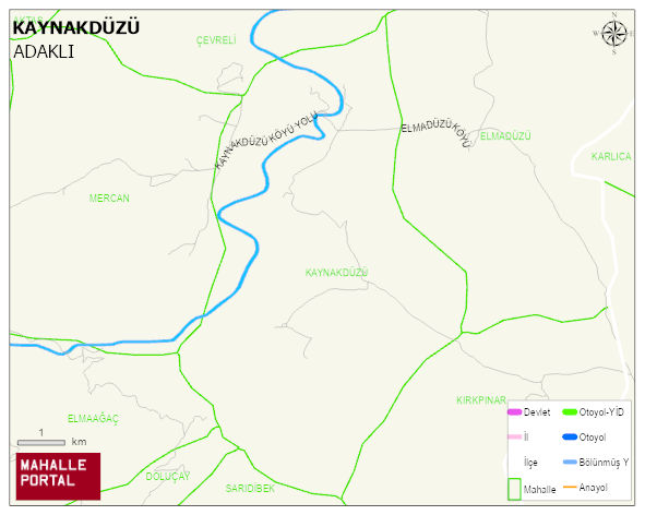 KAYNAKDÜZÜ Köyü Haritası | Dağlar, Ovalar ve Akarsu Bilgileri