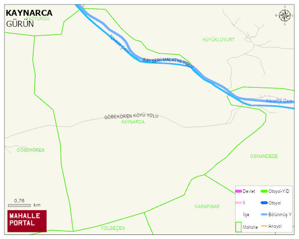 KAYNARCA Köyü Haritası | Dağlar, Ovalar ve Akarsu Bilgileri
