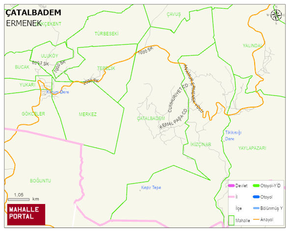 KAZANCI BELDESİ ÇATALBADEM Mahallesi Haritası | Yükselti ve Doğa Özellikleri