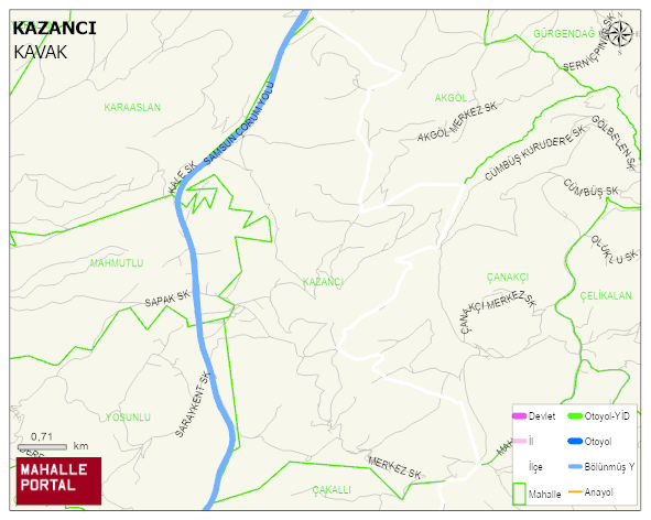 KAZANCI Mahallesi Haritası | Yükselti ve Doğa Özellikleri