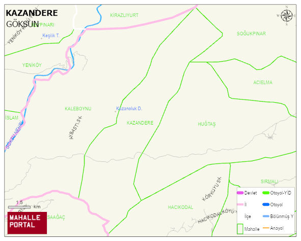 KAZANDERE Mahallesi Haritası | Dağlar, Ovalar ve Akarsu Bilgileri