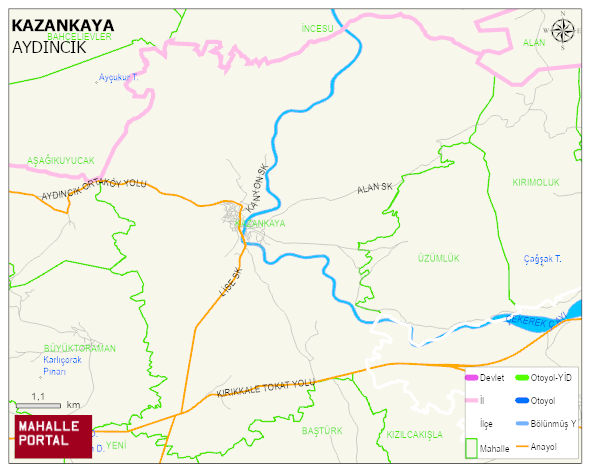 KAZANKAYA Köyü Haritası | Yükselti ve Doğa Özellikleri