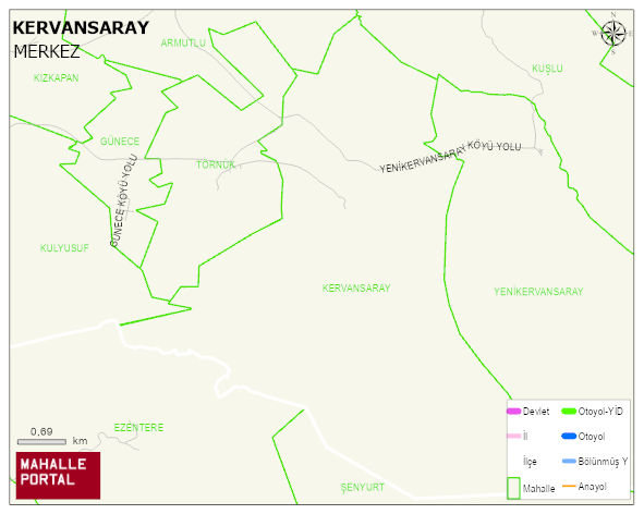 KERVANSARAY Köyü Haritası | Dağlar, Ovalar ve Akarsu Bilgileri