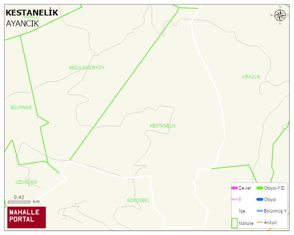 KESTANELİK Köyü Haritası | Yükselti ve Doğa Özellikleri