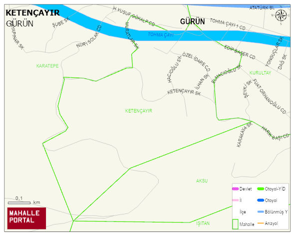 KETENÇAYIR Mahallesi Haritası | Yükselti ve Doğa Özellikleri