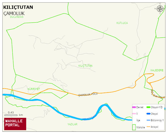 KILIÇTUTAN Köyü Haritası | Yükselti ve Doğa Özellikleri