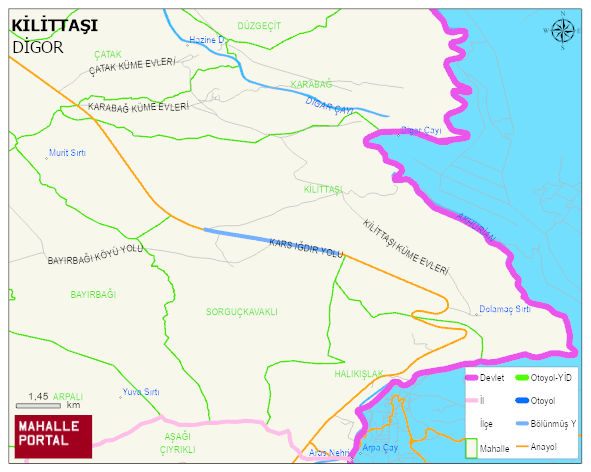 KİLİTTAŞI Köyü Haritası | Yükselti ve Doğa Özellikleri