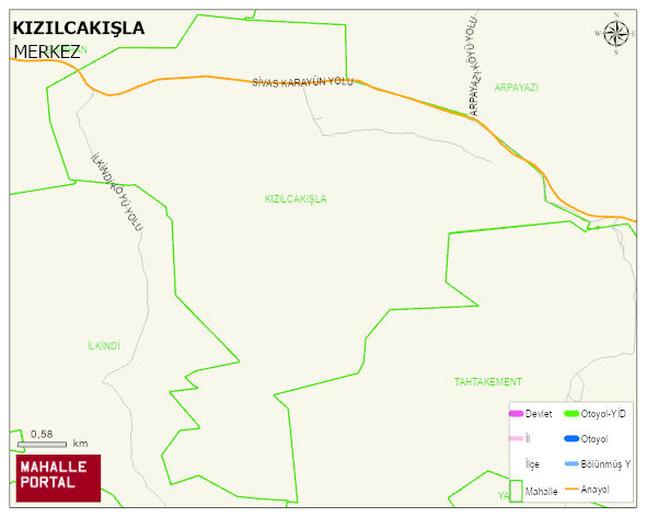 KIZILCAKIŞLA Köyü Haritası | Mahalle ve Köy Sınırı