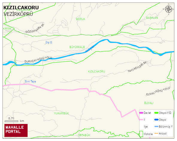 KIZILCAKORU Mahallesi Haritası | Dağlar, Ovalar ve Akarsu Bilgileri