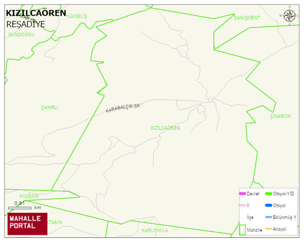 KIZILCAÖREN Köyü Haritası | Sayısal Bölge Görünümü