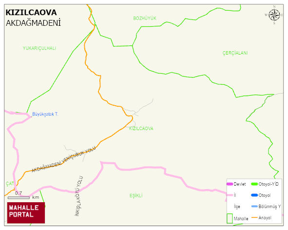 KIZILCAOVA Köyü Haritası | Yükselti ve Doğa Özellikleri