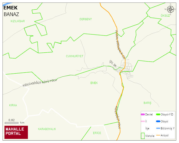 KIZILCASÖĞÜT BELDESİ EMEK Mahallesi Haritası | Mahalle ve Köy Sınırı