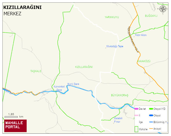 KIZILLARAĞINI Köyü Haritası | Dağlar, Ovalar ve Akarsu Bilgileri