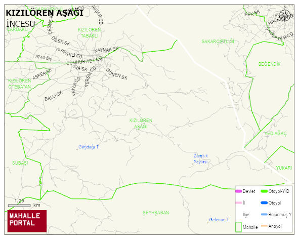 KIZILÖREN AŞAĞI Mahallesi Haritası | Coğrafi Yapı ve Detaylı Haritası