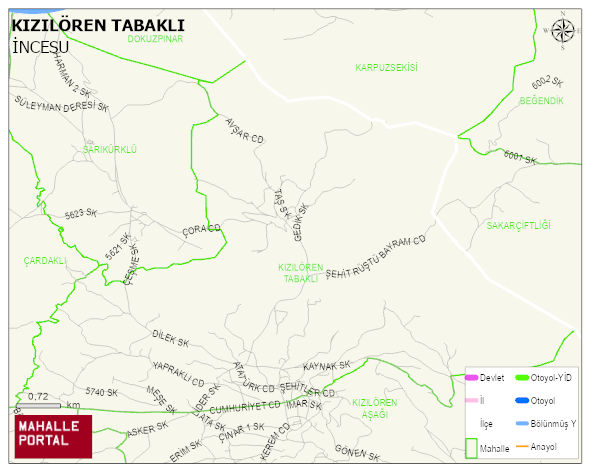 KIZILÖREN TABAKLI Mahallesi Haritası | Sayısal Bölge Görünümü