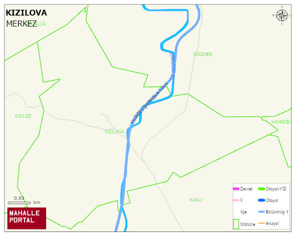 KIZILOVA Köyü Haritası | Mahalle ve Köy Sınırı