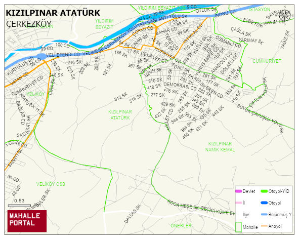 KIZILPINAR ATATÜRK Mahallesi Haritası | Dağlar, Ovalar ve Akarsu Bilgileri