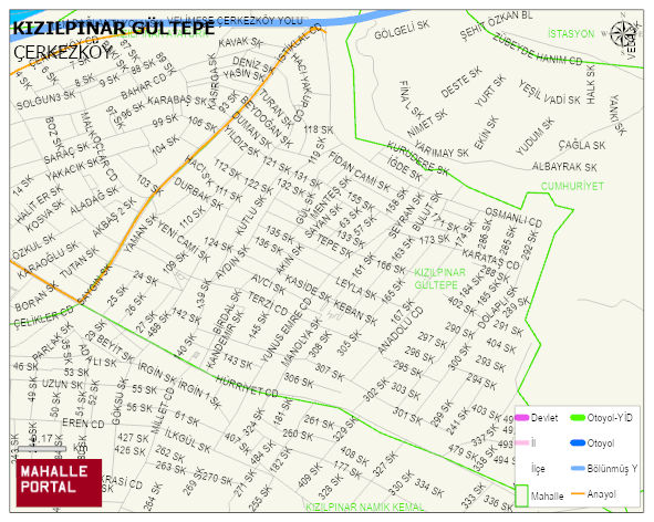 KIZILPINAR GÜLTEPE Mahallesi Haritası | Coğrafi Yapı ve Detaylı Haritası