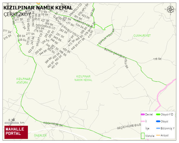 KIZILPINAR NAMIK KEMAL Mahallesi Haritası | Yükselti ve Doğa Özellikleri