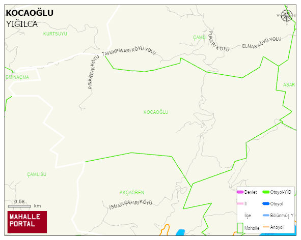 KOCAOĞLU Köyü Haritası | Yükselti ve Doğa Özellikleri