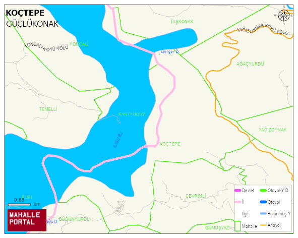 KOÇTEPE Köyü Haritası | Yükselti ve Doğa Özellikleri