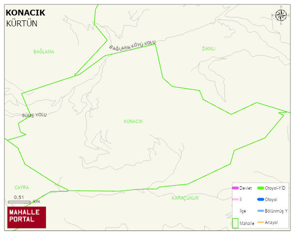 KONACIK Köyü Haritası | Yükselti ve Doğa Özellikleri