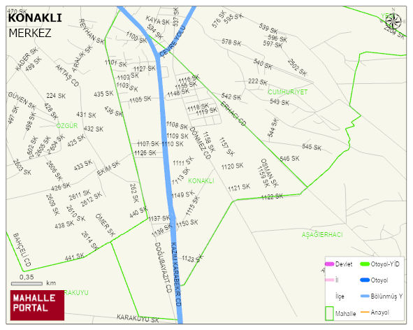 KONAKLI Mahallesi Haritası | Coğrafi Yapı ve Detaylı Haritası