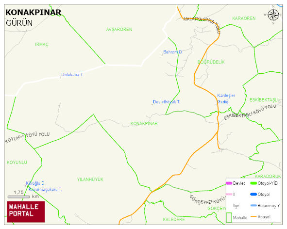 KONAKPINAR Köyü Haritası | Yükselti ve Doğa Özellikleri