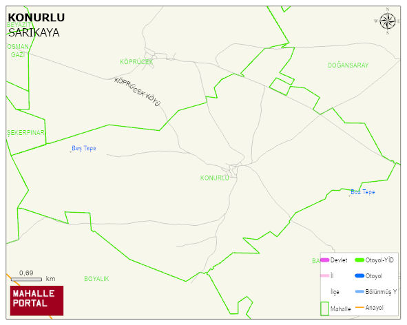 KONURLU Köyü Haritası | Mahalle ve Köy Sınırı