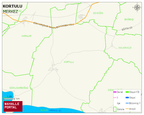 KORTULU Köyü Haritası | Mahalle ve Köy Sınırı